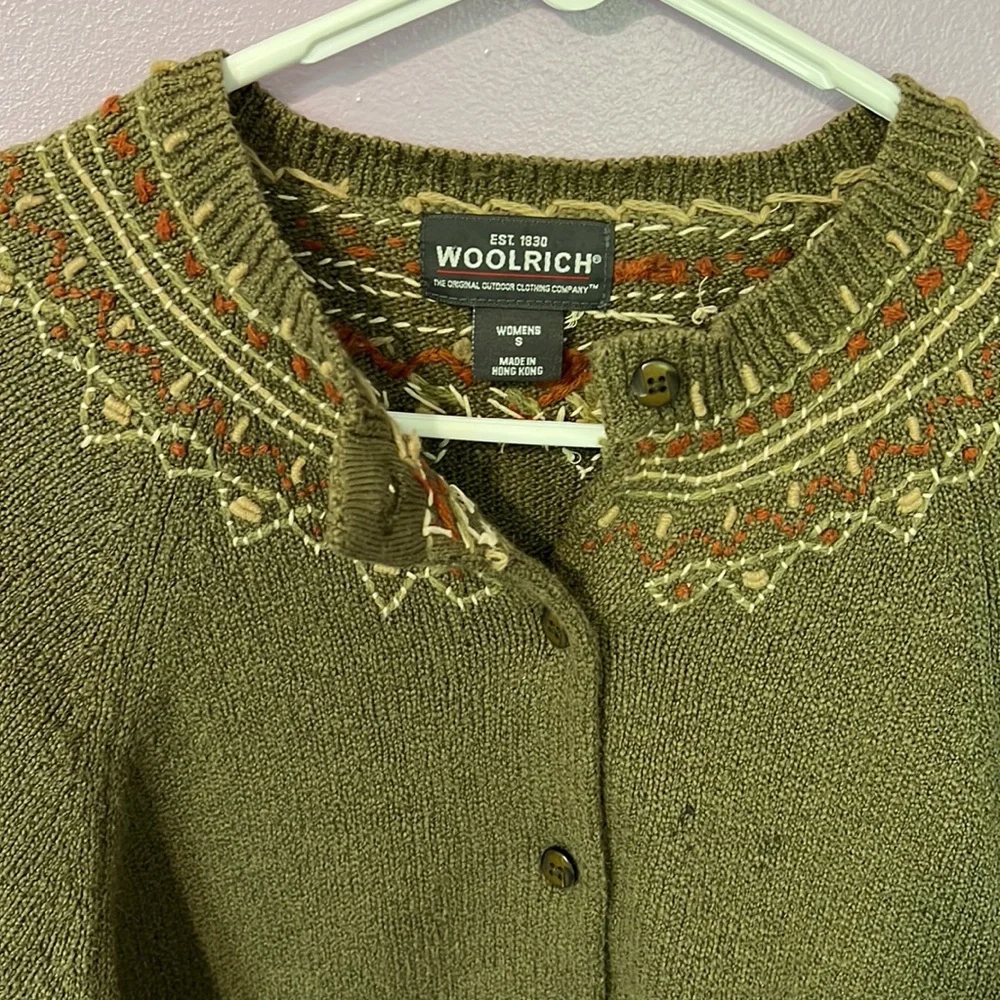 Woolrich Green Wool Embroidered Cardigan Sweater - Picture 9 of 13